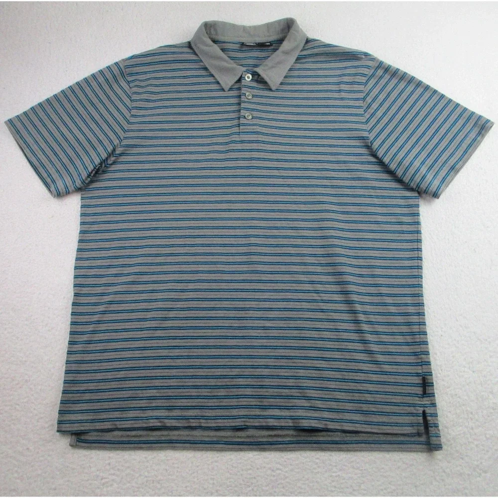Oakley Polo Shirt Mens‎ XL Gray Blue Striped Short Sleeve Golf Casual Classic